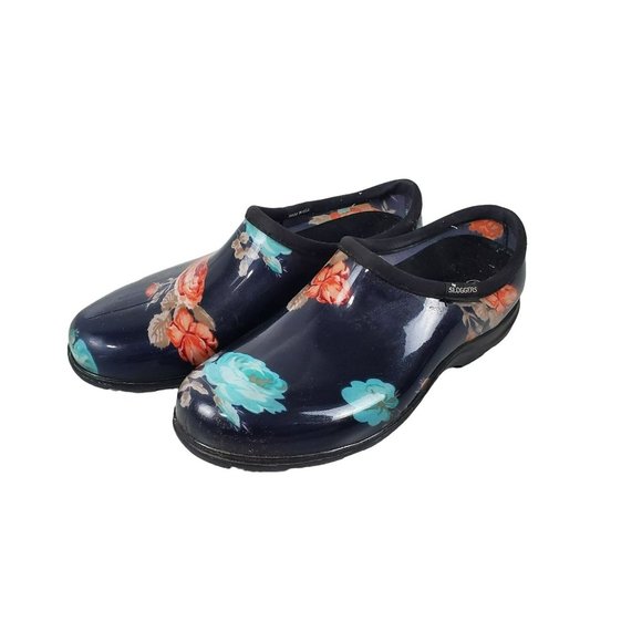 Sloggers Womens Floral Garden Shoes Size 10 USA Made Clogs Rubber - Picture 1 of 10